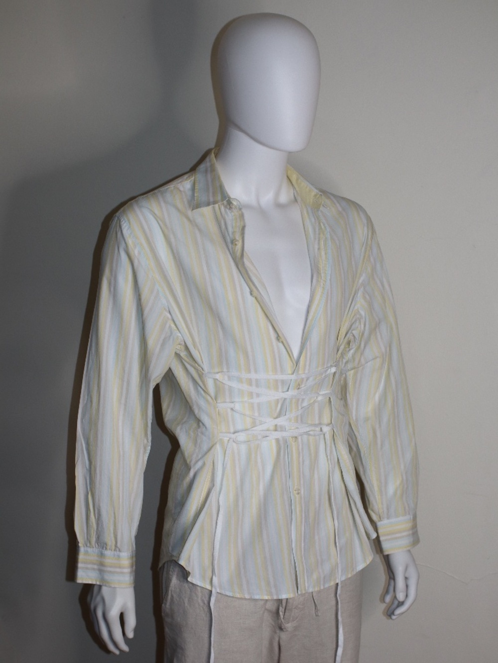 Stylish Upcycled Black Shirt with a Corset Shoe Lace Detail